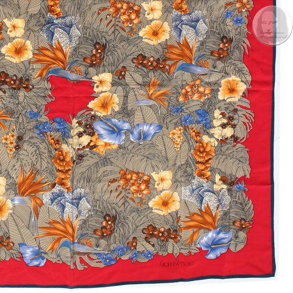 Versace Scarf Shawl Red Silk Bold Abstract Floral Print Large 35in Vintage 1990s - Picture 13 of 14